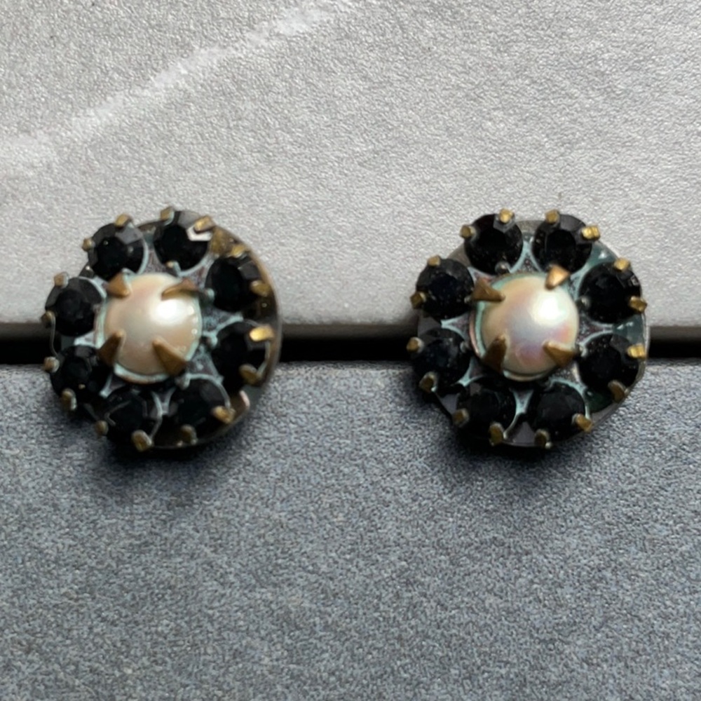 Black Crystal and White Stud Earrings